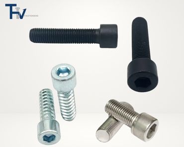 Các loại bu lông lục giác chìm (hex socket bolt) bằng thép đen và thép không gỉ của THV Fasteners, dùng cho lắp ráp máy móc chính xác.