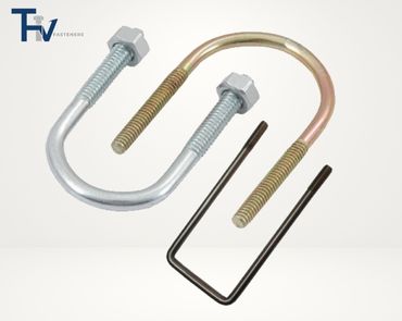 Bộ sưu tập bu lông chữ U (U-Bolt) và bu lông chữ L (L-Bolt) của THV Fasteners, sử dụng để treo và cố định đường ống.
