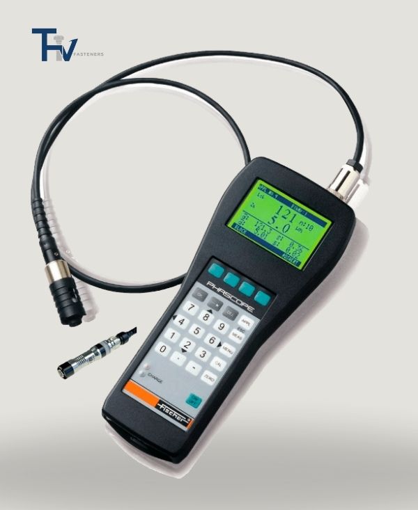 Fischer PHASCOPE handheld coating thickness gauge from THV Fasteners' lab, used for precise measurement of surface coatings on fasteners.